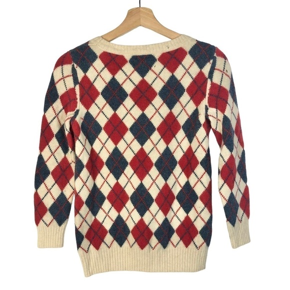 A.P.C Cream Red & Blue Argyle Diamond Wool Crewneck Sweater S - Picture 2 of 4